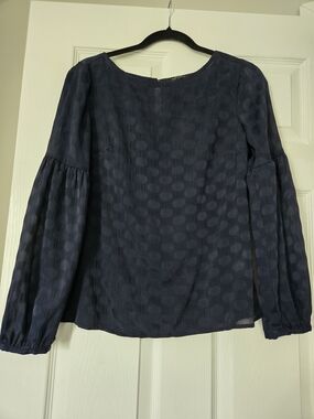 Dynamite Sheer Navy Dot-Textured Long Sleeve Blouse